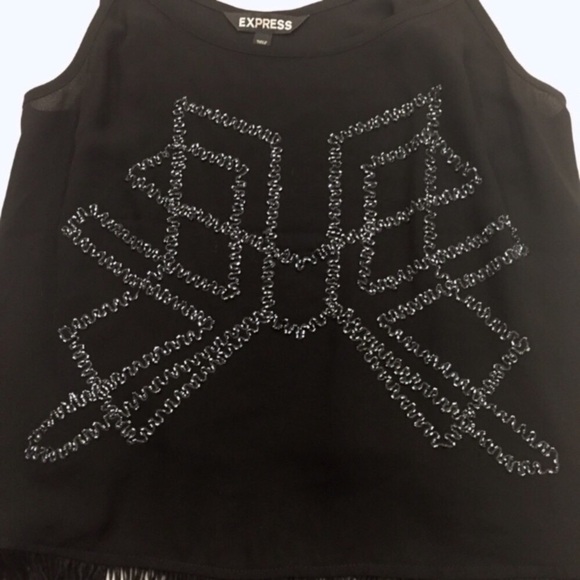 Express Black Beaded Fringe Tank Sz S NWT - Picture 3 of 7
